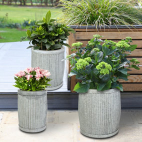 Set of 3 Corrugated Round Dolly Indoor Outdoor Garden Planters