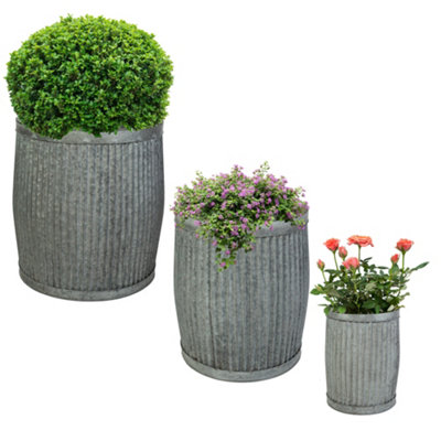 Set of 3 Corrugated Round Dolly Indoor Outdoor Planter Garden Decorative Plant Pots