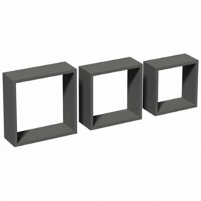Set of 3 Cube Shaped Floating Wall Mount Shelves Display Shelving - Finish Grey