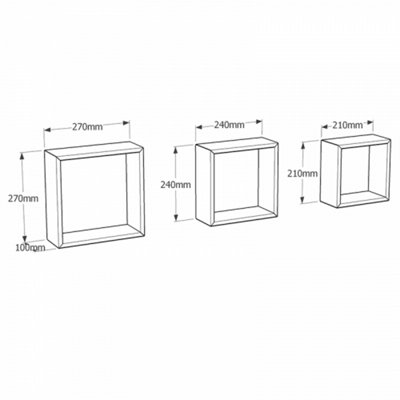 Set of 3 Cube Shaped Floating Wall Mount Shelves Display Shelving - Finish Grey