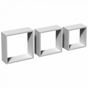 Set of 3 Cube Shaped Floating Wall Mount Shelves Display Shelving - Finish White
