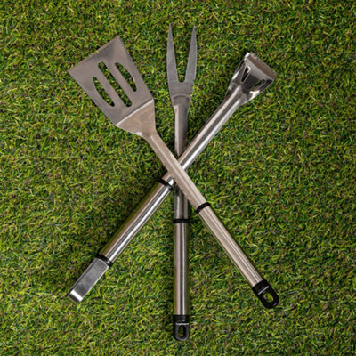 Set of 3 Deluxe 45cm Barbecue / BBQ Tools / Fork Turner & Tongs - 3
