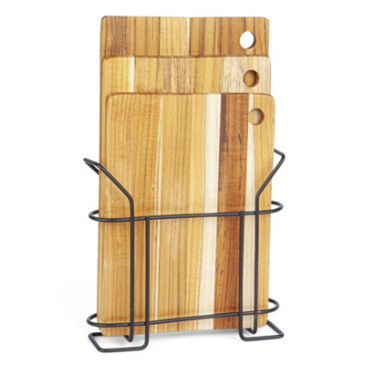 Set of 3 Edge Grain Teak Wood Cutting Board with Stander