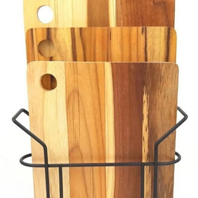 Set of 3 Edge Grain Teak Wood Cutting Board with Stander