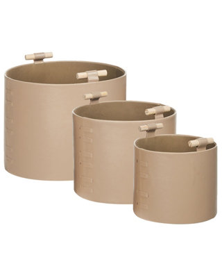 Set of 3 Faux Leather Baskets Beige ARAM
