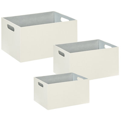 Set of 3 Faux Leather Baskets Beige LARSA