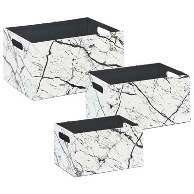 Set of 3 Faux Leather Baskets White LARSA