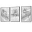 Set of 3 Female Line Art Floral Faces on Grey Wall Art Prints / 30x42cm (A3) / Light Grey Frame
