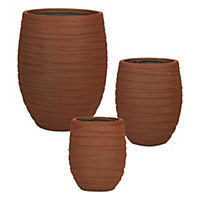 Set of 3 Fibre Clay Contemporary Indoor Outdoor Garden Pot Planters