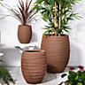 Set of 3 Fibre Clay Contemporary Indoor Outdoor Garden Pot Planters
