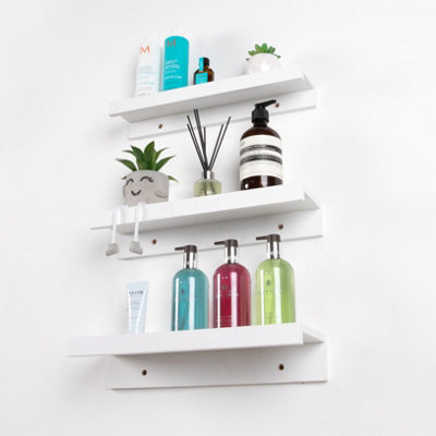 Set of 3 Floating Shelves White Wooden Wall Mounted Decorative Shelf Set