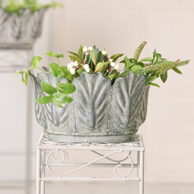 Set of 3 Foliate Metal Hallway Room Table Decor Garden Planter Pots