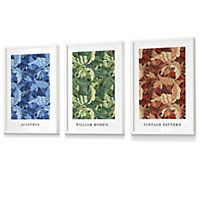 Set of 3 Framed Framed Blue, Green Brown William Morris Floral / 30x42cm (A3) / White