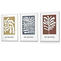 Set of 3 Framed Framed Boho Abstract Yellow, Blue, Red Floral Shapes / 30x42cm (A3) / White