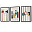 Set of 3 Framed Mid Century Modern in Teal, Red and Yellow / 30x42cm (A3) / Black