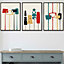 Set of 3 Framed Mid Century Modern in Teal, Red and Yellow / 30x42cm (A3) / Black