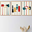 Set of 3 Framed Mid Century Modern in Teal, Red and Yellow / 30x42cm (A3) / Oak