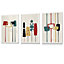 Set of 3 Framed Mid Century Modern in Teal, Red and Yellow / 30x42cm (A3) / White