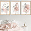Set of 3 Framed One Line Abstract Fashion Faces in Pink and Ivory / 50x70cm / Oak