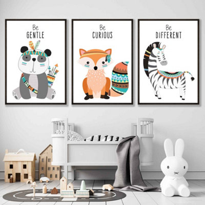 Set of 3 Framed Tribal Animal Quote Kids Wall Art / A2 (42x59.4cm ...