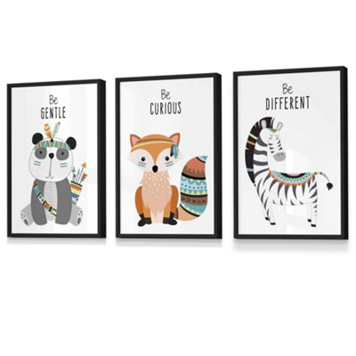 Set of 3 Framed Tribal Animal Quote Kids Wall Art / A3 (30x42cm ...