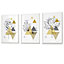 Set of 3 Framed Yellow and Grey Geometric Flowers Wall Art Prints / 30x42cm (A3) / White Frame