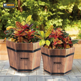 Set of 3 Garden Wooden Decorative Solid Barrel Planters 8966