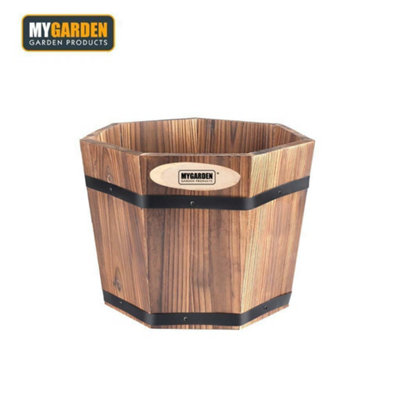 Set of 3 Garden Wooden Decorative Solid Barrel Planters 8966