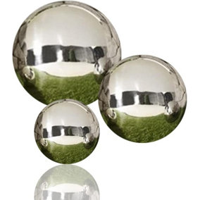 Set Of 3 Gazing Balls Stainless Steel Garden Ornament Decorative Gazing Balls For Gaden Lawn