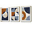 Set of 3 Geometric Abstract Textured Circles in Navy Blue Orange Gold Wall Art Prints / 30x42cm (A3) / Gold Frame