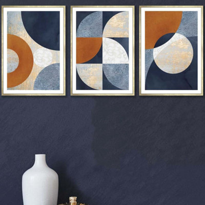 Curated visual reference: Picture Idea: Set Of 3 Geometric Abstract Textured Circles In Navy Blue