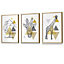 Set of 3 Geometric Line Art Yellow Giraffe Tree Set Wall Art Prints / 30x42cm (A3) / Oak Frame