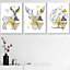 Set of 3 Geometric Line Art Yellow Stags Tree Set Wall Art Prints / 42x59cm (A2) / White Frame