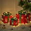 Set of 3 Glitter LED Lighted Christmas Square Gift Box Present Boxes Xmas Tree Decor with Bow