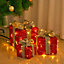 Set of 3 Glitter Light Up Present Boxes Christmas Square Gift Box Xmas Tree Decor Red