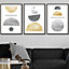 Set of 3 Golden Yellow and Grey Abstract Mid Century Geometric Wall Art Prints / 50x70cm / Black Frame