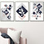 Set of 3 Graphical Abstract Floral Blue Grey Wall Art Prints / 42x59cm (A2) / Light Grey Frame