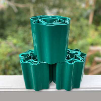 Set of 3 Green Plastic Garden Lawn Edging (9m x 15cm Roll)