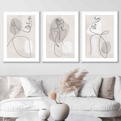 Set of 3 Grey and Beige Female Line Art Wall Art Prints Wall Art Prints ...