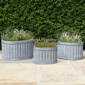 Set of 3 Grey Oval Iron Indoor Outdoor Garden Planters