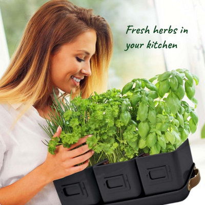 Set of 3 Herb Planters with Tray Indoor/Outdoor Garden Herb Planter ...