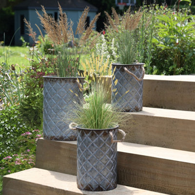 Set of 3 Highmond Relief Indoor Outdoor Garden Bucket Planters (H) 40cm, (Dia)28cm