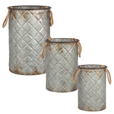 Set of 3 Highmond Relief Indoor Outdoor Garden Bucket Planters (H) 40cm, (Dia)28cm