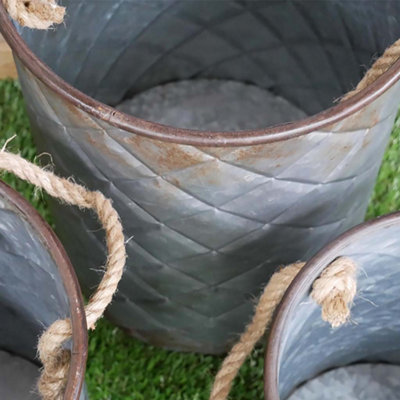 Set of 3 Highmond Relief Indoor Outdoor Garden Bucket Planters (H) 40cm, (Dia)28cm