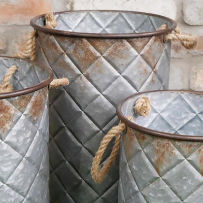 Set of 3 Highmond Relief Indoor Outdoor Garden Bucket Planters (H) 40cm, (Dia)28cm