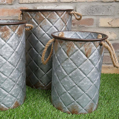 Set of 3 Highmond Relief Indoor Outdoor Garden Bucket Planters (H) 40cm, (Dia)28cm
