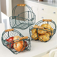 Set of 3 Hunter Green Wire Trug Kitchen Storage Baskets Gift for Father's Day