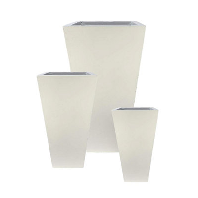 Set of 3 IDEALIST��™ Tall Planter, White Reinforced Stone Garden Planters H50 L24 W24 cm + H65 L32 W32 cm + H89 L43 W43 cm