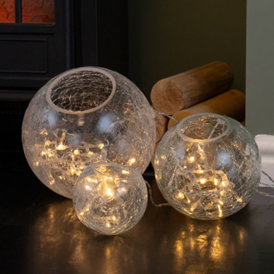 Set of 3 Indoor Glass Oval Balls Christmas Lights Decoration with