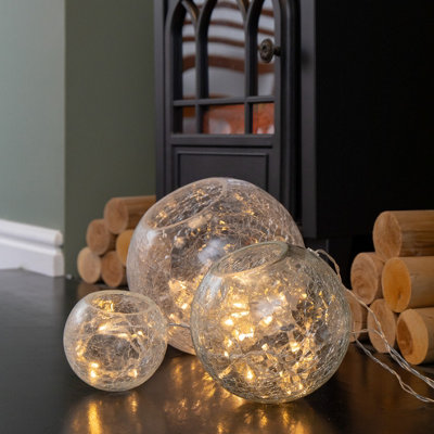 Set of 3 Indoor Glass Oval Balls Christmas Lights Decoration with 60 LEDs in Warm White